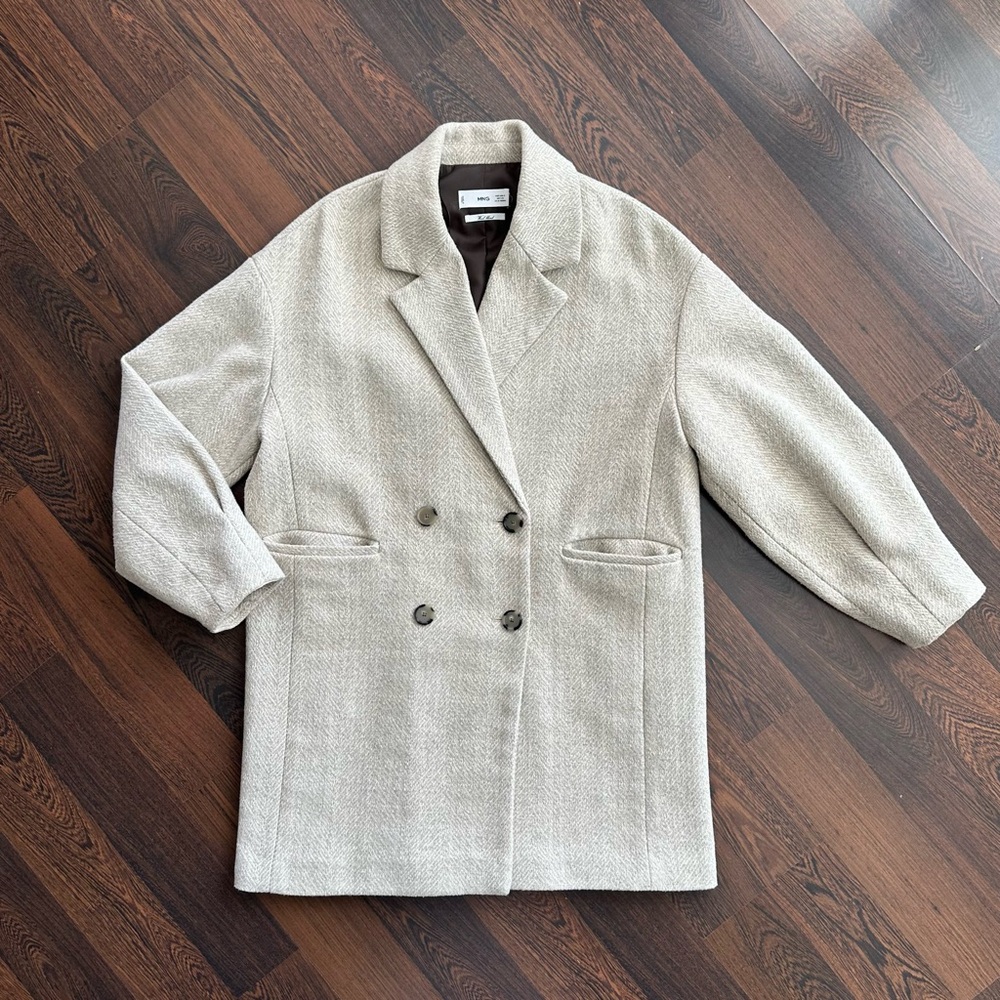 Mango Herringbone Wool Blend Coat